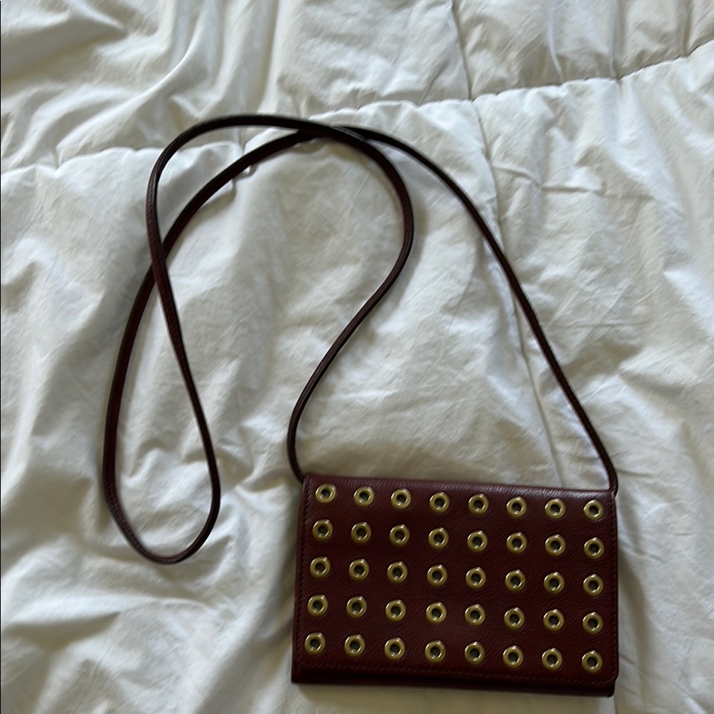 Burgundy Leather Crossbody Bag with Gold Accents